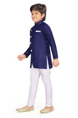 Blue plain
 cotton boys-sherwani 2
