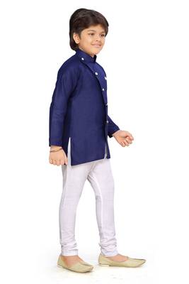 Blue plain
 cotton boys-sherwani 4
