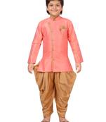 Pink plain
 silk blend boys-sherwani