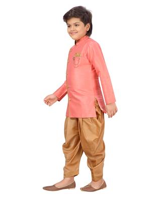Pink plain
 silk blend boys-sherwani 2