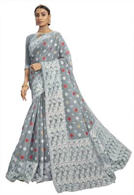 Grey woven cotton silk saree with blouse 1