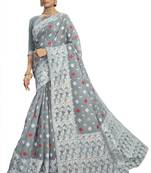 Grey woven cotton silk saree with blouse