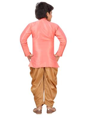 Pink plain
 silk blend boys-sherwani 3
