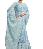 Sky blue woven cotton silk saree with blouse