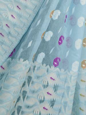 Sky blue woven cotton silk saree with blouse 3