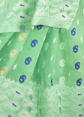 Green woven cotton silk saree with blouse 3