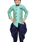 Green printed cotton knitted boys-sherwani