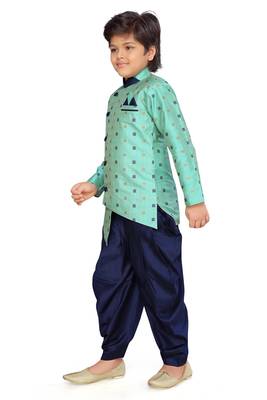 Green printed cotton knitted boys-sherwani 2
