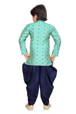Green printed cotton knitted boys-sherwani 3
