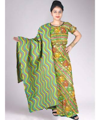 Green Cotton Jaipuri Lehenga Set With Mirror Work 1