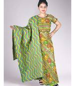 Green Cotton Jaipuri Lehenga Set With Mirror Work