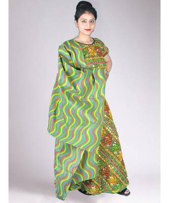 Green Cotton Jaipuri Lehenga Set With Mirror Work 2