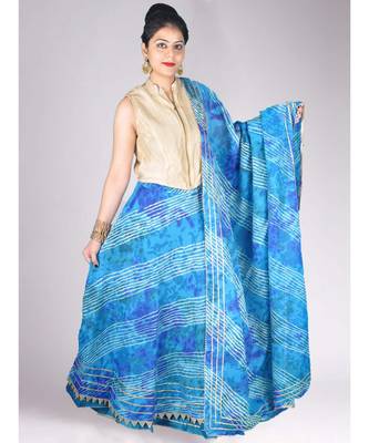 Blue & White Ombre Kota Doria Lehenga Dupatta and Choli Set With Gota Work 1