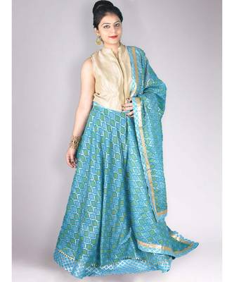 Blue Kota Doria Lehenga Dupatta and Choli Set With Gota Work 1