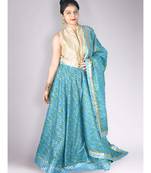 Blue Kota Doria Lehenga Dupatta and Choli Set With Gota Work