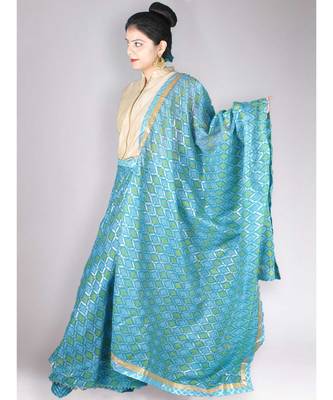 Blue Kota Doria Lehenga Dupatta and Choli Set With Gota Work 3