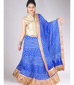 Dark Blue Satin Silk Bandhej Lehenga Set With Gota Work Border & Choli