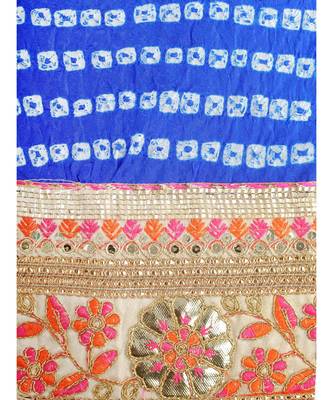 Dark Blue Satin Silk Bandhej Lehenga Set With Gota Work Border & Choli 4