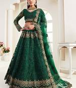 Green embroidered net semi stitched lehenga