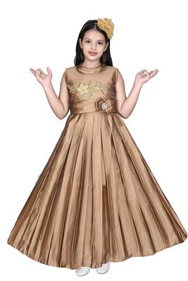 gold plain satin kids girl gowns 1