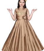 gold plain satin kids girl gowns