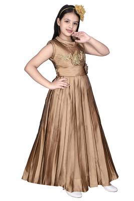 gold plain satin kids girl gowns 3