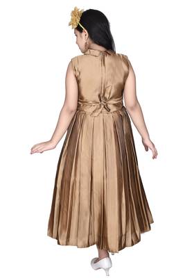 gold plain satin kids girl gowns 4