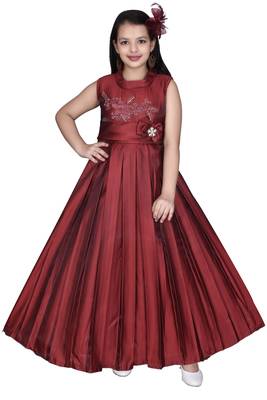 red plain satin kids girl gowns 1