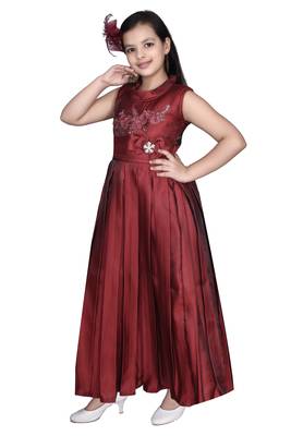 red plain satin kids girl gowns 2