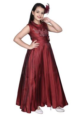 red plain satin kids girl gowns 3