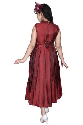 red plain satin kids girl gowns 4
