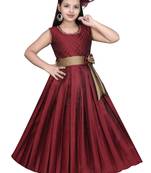 red plain satin kids girl gowns