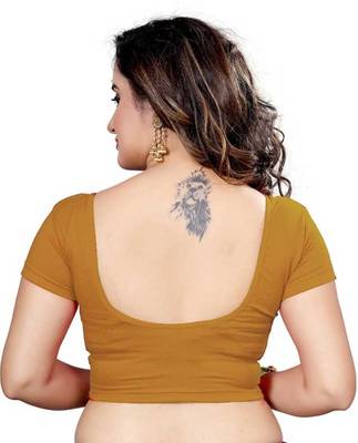 Golden Brown Stretchable Readymade Blouse For Women Short Sleeve 2