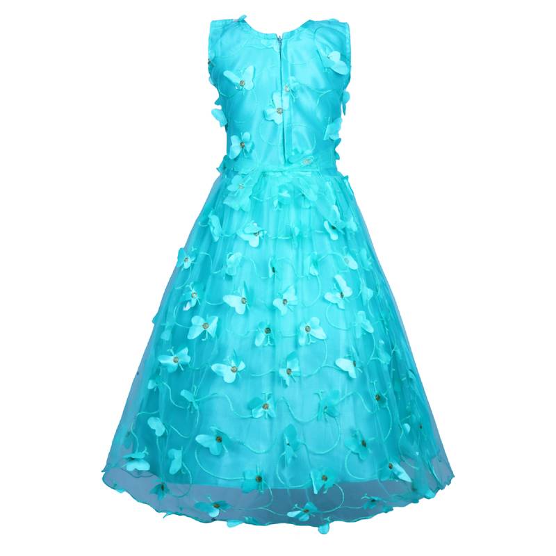 turquoise plain net kids girl gowns