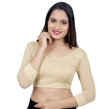 Light Gold Lycra Stretchable Readymade Saree Blouse 1