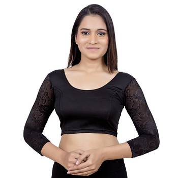 Black Lycra Princess Cut Stretchable Readymade Saree Blouse 1