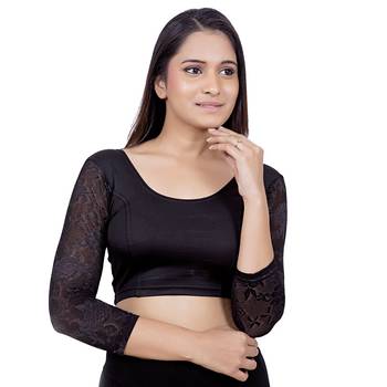 Black Lycra Princess Cut Stretchable Readymade Saree Blouse 2