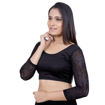 Black Lycra Princess Cut Stretchable Readymade Saree Blouse 3
