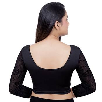 Black Lycra Princess Cut Stretchable Readymade Saree Blouse 4