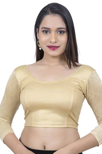Gold Lycra Princess Cut Stretchable Readymade Saree Blouse