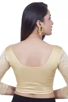 Gold Lycra Princess Cut Stretchable Readymade Saree Blouse