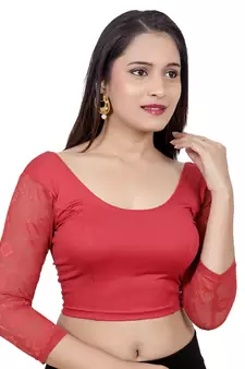 Red Lycra Princess Cut Stretchable Readymade Saree Blouse