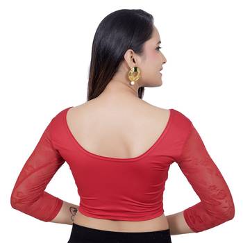 Red Lycra Princess Cut Stretchable Readymade Saree Blouse 4