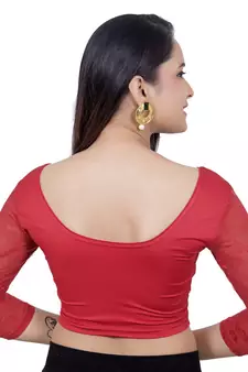 Red Lycra Princess Cut Stretchable Readymade Saree Blouse
