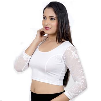 White Lycra Princess Cut Stretchable Readymade Saree Blouse 3