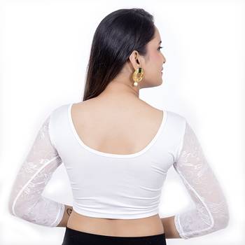 White Lycra Princess Cut Stretchable Readymade Saree Blouse 4