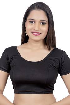 Black Short Sleeves Lycra Princess Cut Stretchable Readymade Saree Blouse