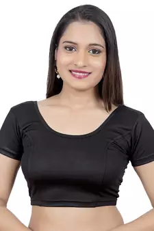 Black Short Sleeves Lycra Princess Cut Stretchable Readymade Saree Blouse