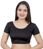 Black Short Sleeves Lycra Princess Cut Stretchable Readymade Saree Blouse