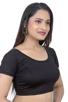 Black Short Sleeves Lycra Princess Cut Stretchable Readymade Saree Blouse